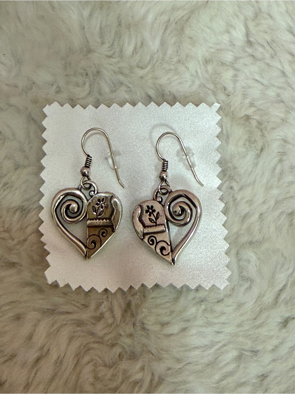 Brighton Silver Heart Dangle Earrings with Floral Scrolls